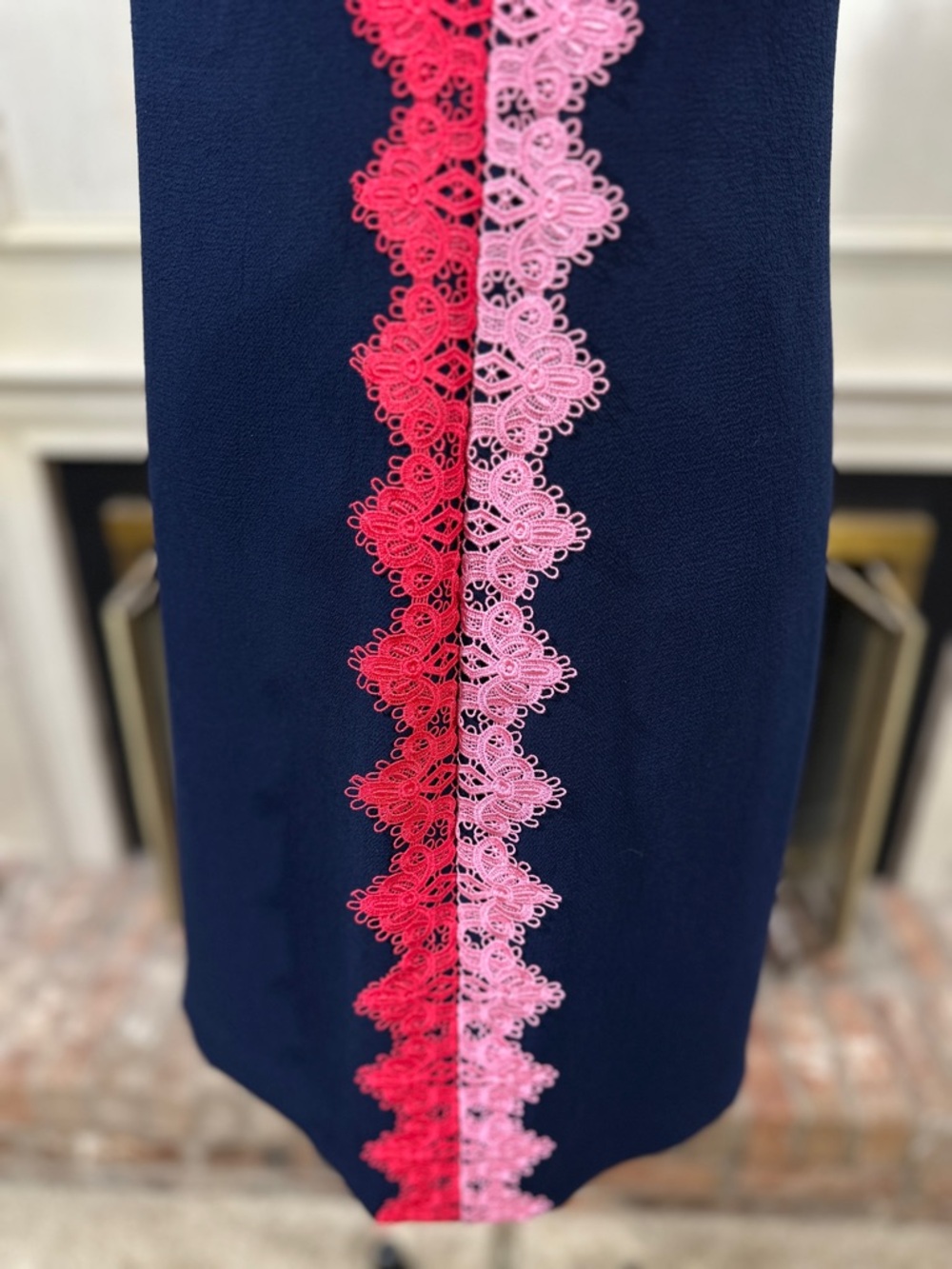 Trina Turk Dress 12 Navy Lace Trim Coastal Prep Palm Beach - Picture 5 of 14